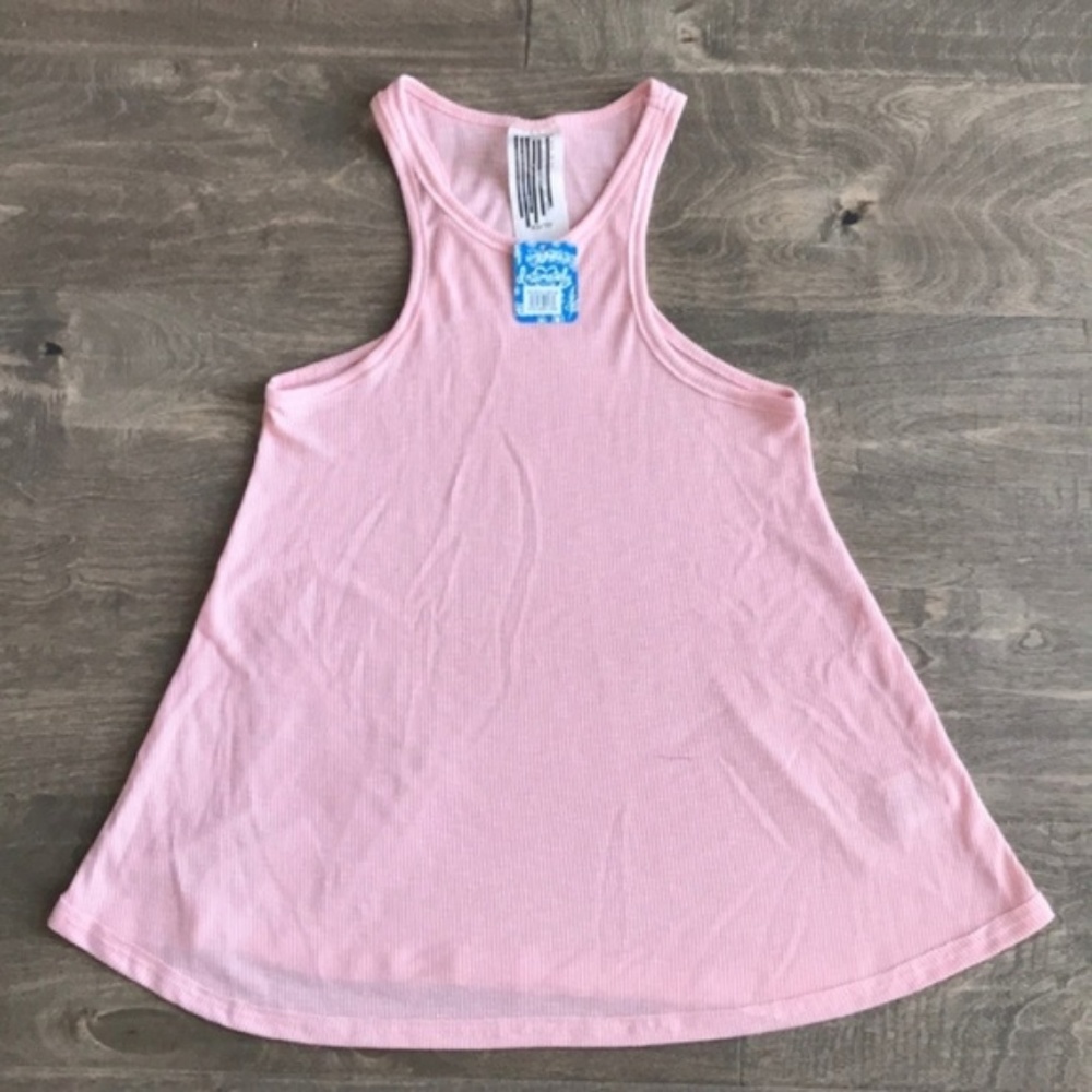 Free People Pink Ribbed Racerback Tank Top - Picture 2 of 4